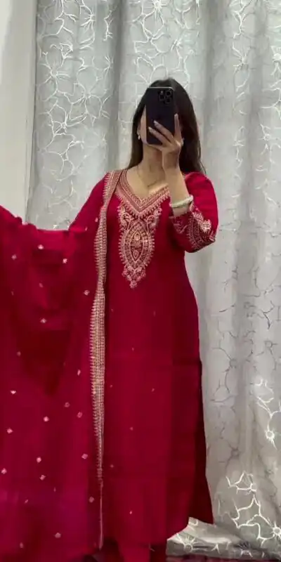 DC G85 Red Printed Chinon Salwar Suit with Lace Work & Mirror Work. Affordable Price ₹1799. Delivery 4-6 Working Days. Shop now. | Jump Suits, Straight Suits, Casual Suits, Creative suits, Designer Suits, Palazzo Suits, Party Wear Suits, Patiala Suits, Salwar suit