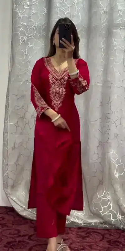 DC G85 Red Printed Chinon Salwar Suit with Lace Work & Mirror Work. Affordable Price ₹1799. Delivery 4-6 Working Days. Shop now. | Jump Suits, Straight Suits, Casual Suits, Creative suits, Designer Suits, Palazzo Suits, Party Wear Suits, Patiala Suits, Salwar suit