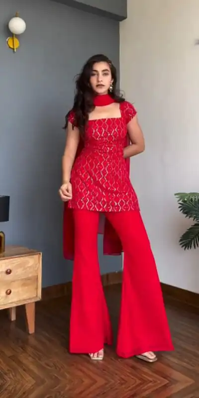 KD 1543 Red Faux Georgette Salwar Suit with Designer Work. Introductory Price ₹1949. Delivery 4-6 Working Days. Shop now. | Jump Suits, Straight Suits, Casual Suits, Creative suits, Designer Suits, Palazzo Suits, Party Wear Suits, Patiala Suits, Salwar suit