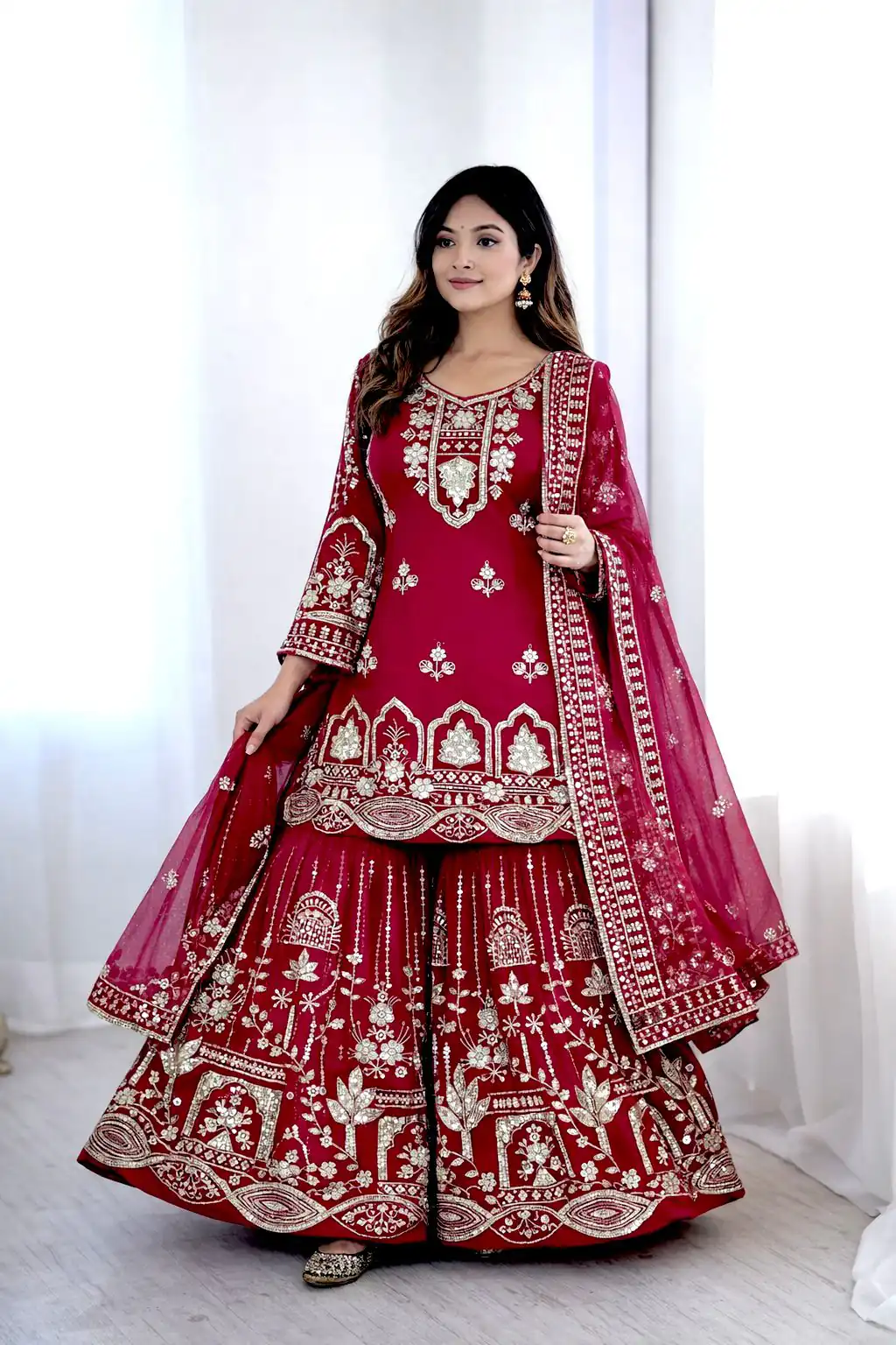 WW 1250 Red Faux Georgette With 5 mm Sequence Work Salwar Suit Wedding, Party, Festive, Events Etc. Expected Delivery 4-6 Working Days @2399/- | Jump Suits, Straight Suits, Casual Suits, Creative suits, Designer Suits, Palazzo Suits, Party Wear Suits, Patiala Suits, Salwar suit