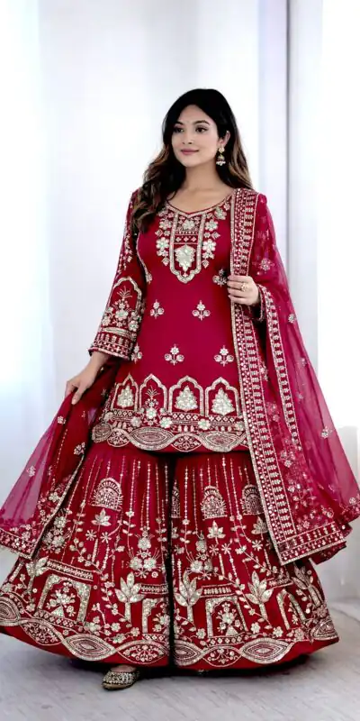 Red Faux Georgette With 5 mm Sequence Work Salwar Suit