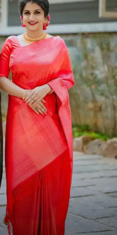 KP 4063 Red Soft Lichi Silk Saree with Lace Work & Lace Border. Affordable Price ₹1349. Delivery 4-6 Working Days. Shop now. | Bollywood Sarees, Creative Sarees, Designer Sarees, Embroidered Sarees, Ethnic Saree, Modern Digital sarees, Party Wear Sarees, Sarees