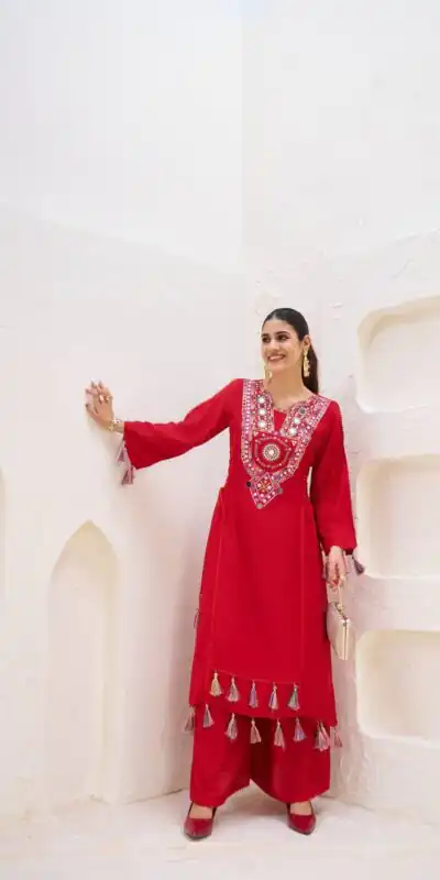 MF 912 Red in Rayon Cotton Embroidery & Mirror Work Salwar Suit . Introductory Price ₹1899. Delivery 4-6 Working Days. Shop now. | Jump Suits, Straight Suits, Casual Suits, Creative suits, Designer Suits, Palazzo Suits, Party Wear Suits, Patiala Suits, Salwar suit