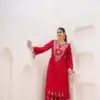 Red Rayon Cotton Embroidery Mirror Work Salwar Suit