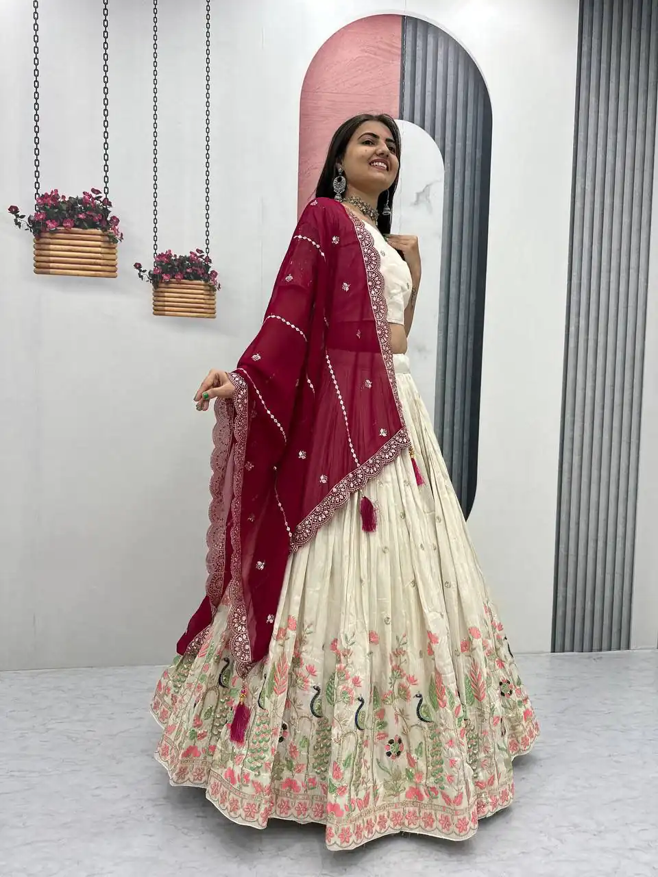 PC 546 Red Tissue Silk Lehenga Choli with Lace Work & Cut Work. Wedding, Party, Festive, Events Only 3249 Delivery 4-6 Working Days. Shop now. | Bollywood Lehenga, Creative Lehenga, Designer Lehenga, Embroidered Lehenga, Lehenga, Party Wear Lehenga