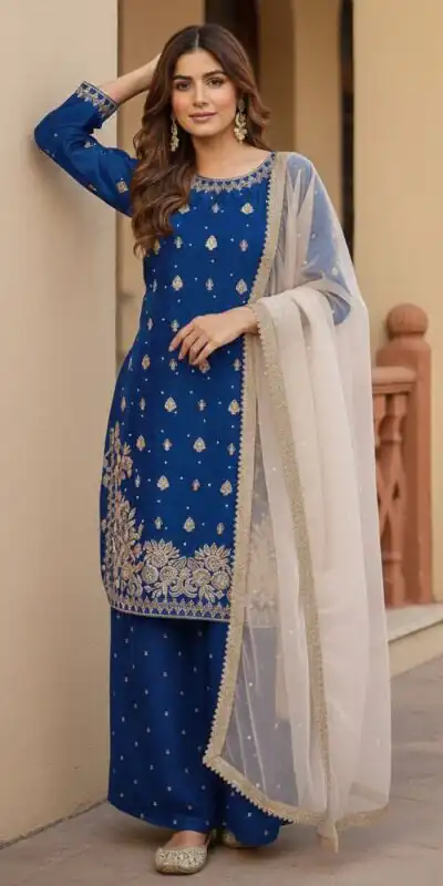 KF 1717 Royal Blue Zimmy Silk Salwar Suit with Lace Work & Embroidery Work. Affordable Price ₹2149. Delivery 4-6 Working Days. Shop now. | Jump Suits, Straight Suits, Casual Suits, Creative suits, Designer Suits, Palazzo Suits, Party Wear Suits, Patiala Suits, Salwar suit
