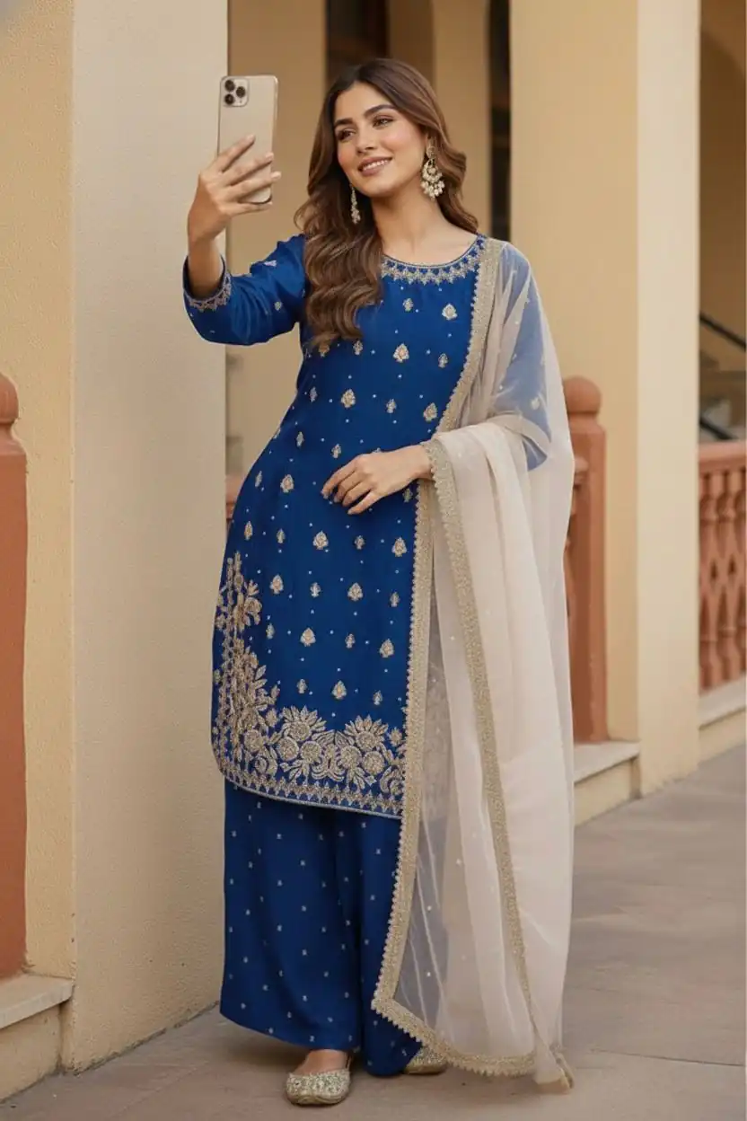 KF 1717 Royal Blue Zimmy Silk Salwar Suit with Lace Work & Embroidery Work. Affordable Price ₹2149. Delivery 4-6 Working Days. Shop now. | Jump Suits, Straight Suits, Casual Suits, Creative suits, Designer Suits, Palazzo Suits, Party Wear Suits, Patiala Suits, Salwar suit