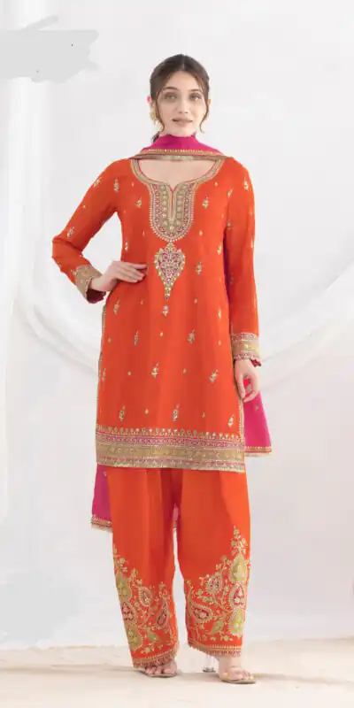 DS GULZAR 2641 Rust in Chinon Embroidery Work & Mirror Work Salwar Suit. Now at just ₹3049. Delivery 4-6 Working Days. Shop now. | Jump Suits, Straight Suits, Tops & Bottoms, Track Suits, Trendy Wear, Casual Suits, Creative suits, Designer Suits, Palazzo Suits, Party Wear Suits, Patiala Suits, Salwar suit