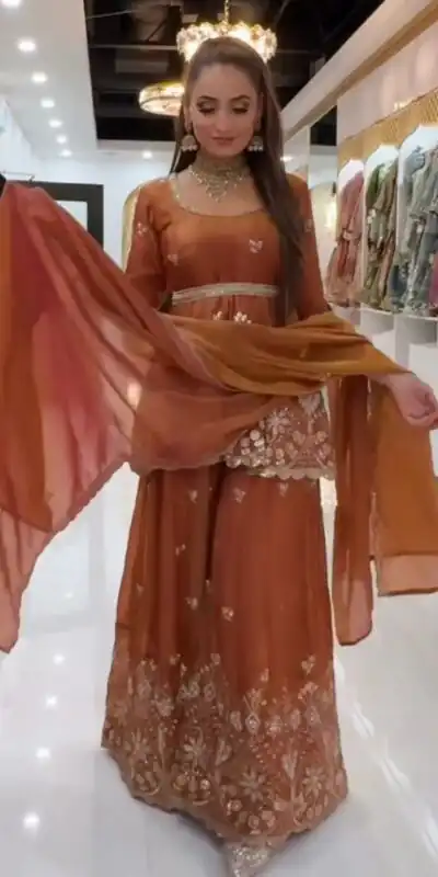 ZSR 3162 Rust Fendy Silk Salwar Suit with Mirror Work & Embroidery Work. Best Price ₹2149. Delivery 4-6 Working Days. Shop now. | Jump Suits, Straight Suits, Casual Suits, Creative suits, Designer Suits, Palazzo Suits, Party Wear Suits, Patiala Suits, Salwar suit