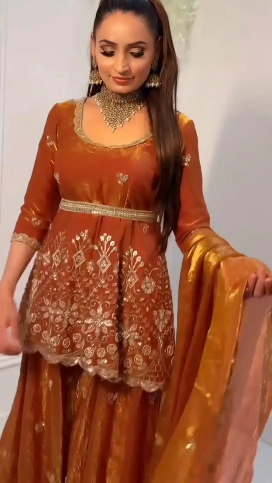 ZSR 3162 Rust Fendy Silk Salwar Suit with Mirror Work & Embroidery Work. Best Price ₹2149. Delivery 4-6 Working Days. Shop now. | Jump Suits, Straight Suits, Casual Suits, Creative suits, Designer Suits, Palazzo Suits, Party Wear Suits, Patiala Suits, Salwar suit