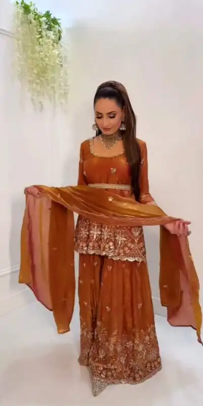 ZSR 3162 Rust Fendy Silk Salwar Suit with Mirror Work & Embroidery Work. Best Price ₹2149. Delivery 4-6 Working Days. Shop now. | Jump Suits, Straight Suits, Casual Suits, Creative suits, Designer Suits, Palazzo Suits, Party Wear Suits, Patiala Suits, Salwar suit