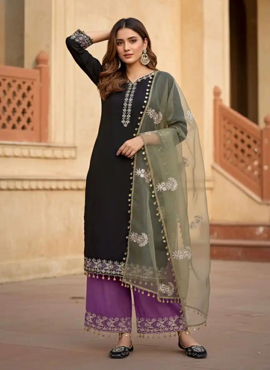 DB 35 Black Color Roman Silk Salwar Suit with Embroidery Work. Available at ₹2049 only. Delivery 4-6 Working Days. Shop now. | Jump Suits, Straight Suits, Casual Suits, Creative suits, Designer Suits, Palazzo Suits, Party Wear Suits, Patiala Suits, Salwar suit