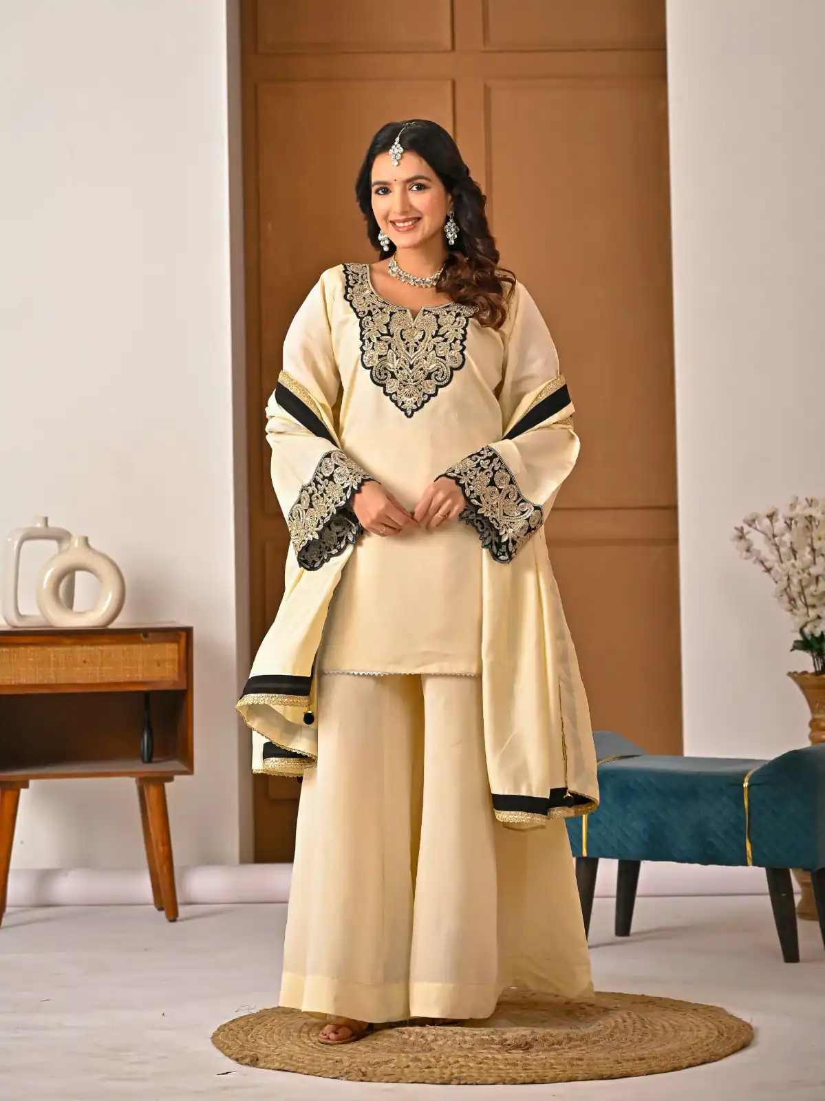 MD 3079 Cream Color Roman Silk Salwar Suit with Embroidery Work. Available at ₹2499 only. Delivery 4-6 Working Days. Shop now. | Jump Suits, Straight Suits, Casual Suits, Creative suits, Palazzo Suits, Party Wear Suits, Patiala Suits, Salwar suit