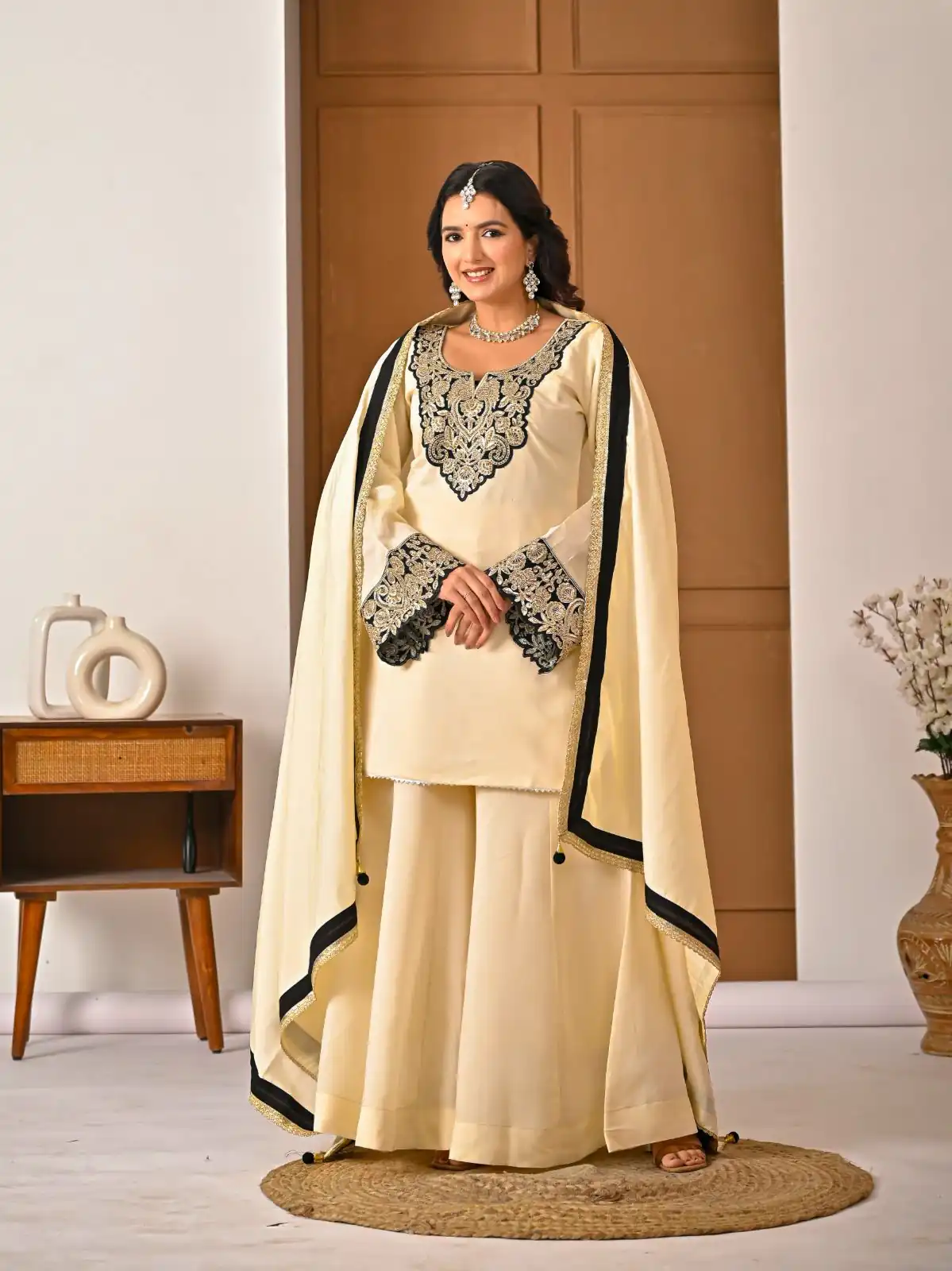 MD 3079 Cream Color Roman Silk Salwar Suit with Embroidery Work. Available at ₹2499 only. Delivery 4-6 Working Days. Shop now. | Jump Suits, Straight Suits, Casual Suits, Creative suits, Palazzo Suits, Party Wear Suits, Patiala Suits, Salwar suit
