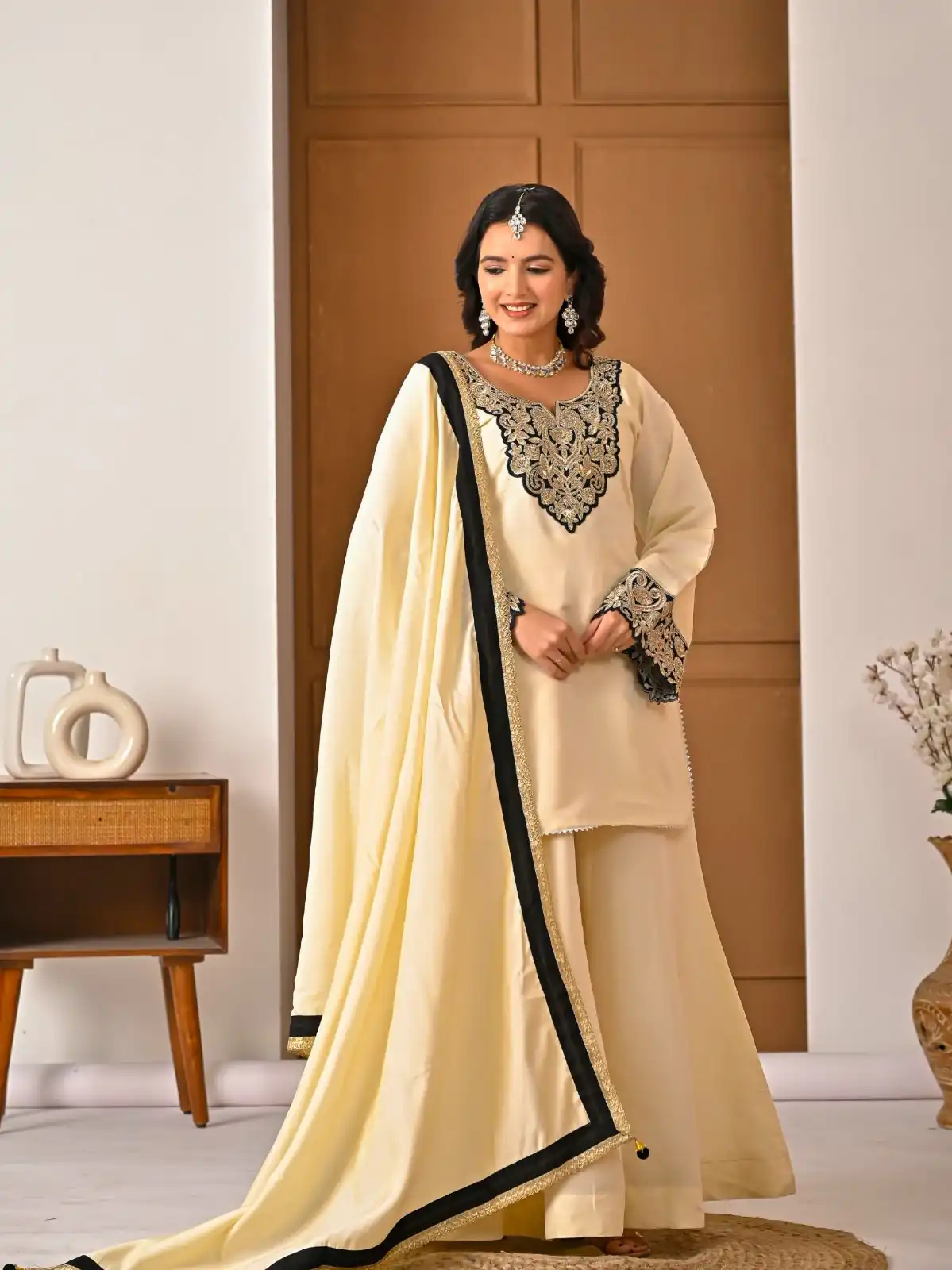 MD 3079 Cream Color Roman Silk Salwar Suit with Embroidery Work. Available at ₹2499 only. Delivery 4-6 Working Days. Shop now. | Jump Suits, Straight Suits, Casual Suits, Creative suits, Palazzo Suits, Party Wear Suits, Patiala Suits, Salwar suit