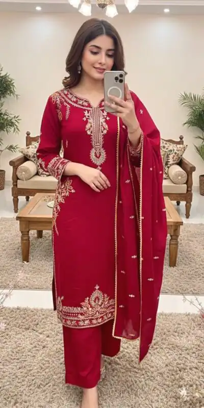 MT 1066 Red Color Roman Silk Salwar Suit with Embroidery Work. Available at ₹2049 only. Delivery 4-6 Working Days. Shop now. | Jump Suits, Straight Suits, Casual Suits, Creative suits, Designer Suits, Palazzo Suits, Party Wear Suits, Patiala Suits, Salwar suit