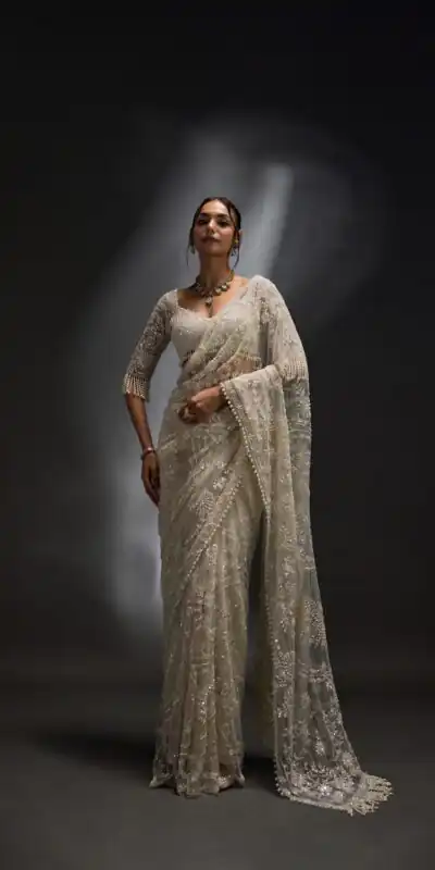 DF 3470 Silver Mono Net Saree Silver with Embroidery Work & Sequins Work. Festive Deal ₹1799. Delivery 4-6 Working Days. Shop now. | Bollywood Sarees, Creative Sarees, Designer Sarees, Embroidered Sarees, Ethnic Saree, Modern Digital sarees, Party Wear Sarees, Sarees