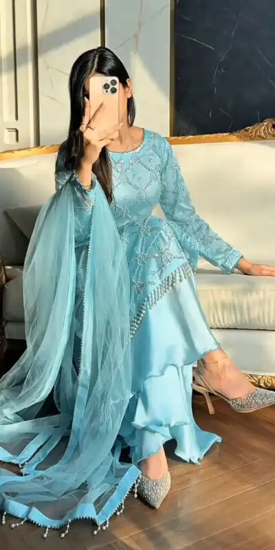 DB 34 Sky Blue Soft Net Salwar Suit. Perfect for Wedding, Party, Ganesh Chaturthi, Anniversary, Ethnic Day – Grab it for ₹1999. Delivery 4-6 Working Days | Jump Suits, Straight Suits, Casual Suits, Creative suits, Designer Suits, Palazzo Suits, Party Wear Suits, Patiala Suits, Salwar suit