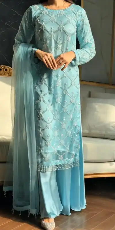 DB 34 Sky Blue Soft Net Salwar Suit. Perfect for Wedding, Party, Ganesh Chaturthi, Anniversary, Ethnic Day – Grab it for ₹1999. Delivery 4-6 Working Days | Jump Suits, Straight Suits, Casual Suits, Creative suits, Designer Suits, Palazzo Suits, Party Wear Suits, Patiala Suits, Salwar suit