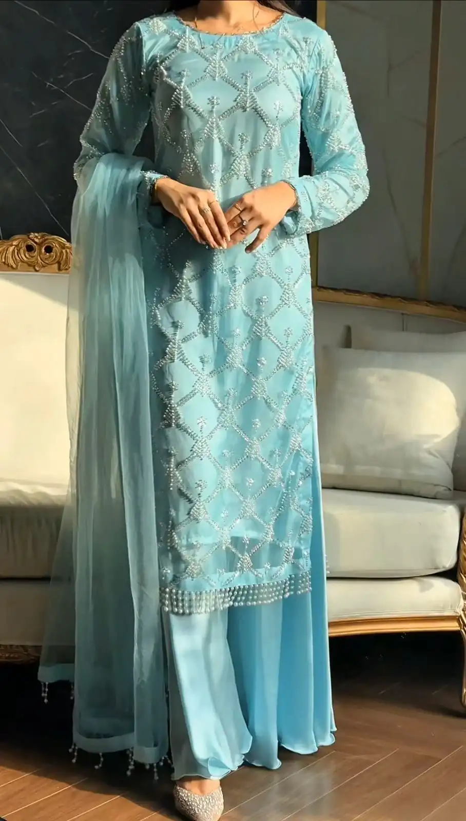 DB 34 Sky Blue Soft Net Salwar Suit. Perfect for Wedding, Party, Ganesh Chaturthi, Anniversary, Ethnic Day – Grab it for ₹1999. Delivery 4-6 Working Days | Jump Suits, Straight Suits, Casual Suits, Creative suits, Designer Suits, Palazzo Suits, Party Wear Suits, Patiala Suits, Salwar suit