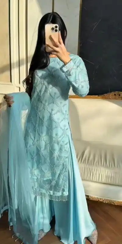 DB 34 Sky Blue Soft Net Salwar Suit. Perfect for Wedding, Party, Ganesh Chaturthi, Anniversary, Ethnic Day – Grab it for ₹1999. Delivery 4-6 Working Days | Jump Suits, Straight Suits, Casual Suits, Creative suits, Designer Suits, Palazzo Suits, Party Wear Suits, Patiala Suits, Salwar suit