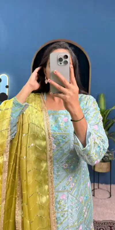 ST 1099 Sky Blue Zimmy Silk Salwar Suit Perfect for Wedding, Party, Karwa Chauth, Haldi, Eid – . Special Price ₹2449. Delivery 4-6 Working Days. Shop no | Jump Suits, Straight Suits, Casual Suits, Creative suits, Designer Suits, Palazzo Suits, Party Wear Suits, Patiala Suits, Salwar suit