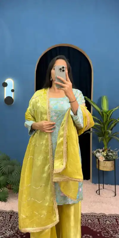 ST 1099 Sky Blue Zimmy Silk Salwar Suit Perfect for Wedding, Party, Karwa Chauth, Haldi, Eid – . Special Price ₹2449. Delivery 4-6 Working Days. Shop no | Jump Suits, Straight Suits, Casual Suits, Creative suits, Designer Suits, Palazzo Suits, Party Wear Suits, Patiala Suits, Salwar suit