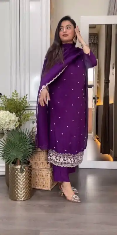DC 98 Purple Color Chinon Silk Sawlar Suit with Embroidery Work. Exclusive Offer ₹1799. Delivery 4-6 Working Days. Shop now. | Jump Suits, Straight Suits, Casual Suits, Creative suits, Designer Suits, Palazzo Suits, Party Wear Suits, Patiala Suits, Salwar suit