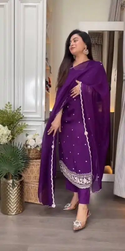 DC 98 Purple Color Chinon Silk Sawlar Suit with Embroidery Work. Exclusive Offer ₹1799. Delivery 4-6 Working Days. Shop now. | Jump Suits, Straight Suits, Casual Suits, Creative suits, Designer Suits, Palazzo Suits, Party Wear Suits, Patiala Suits, Salwar suit