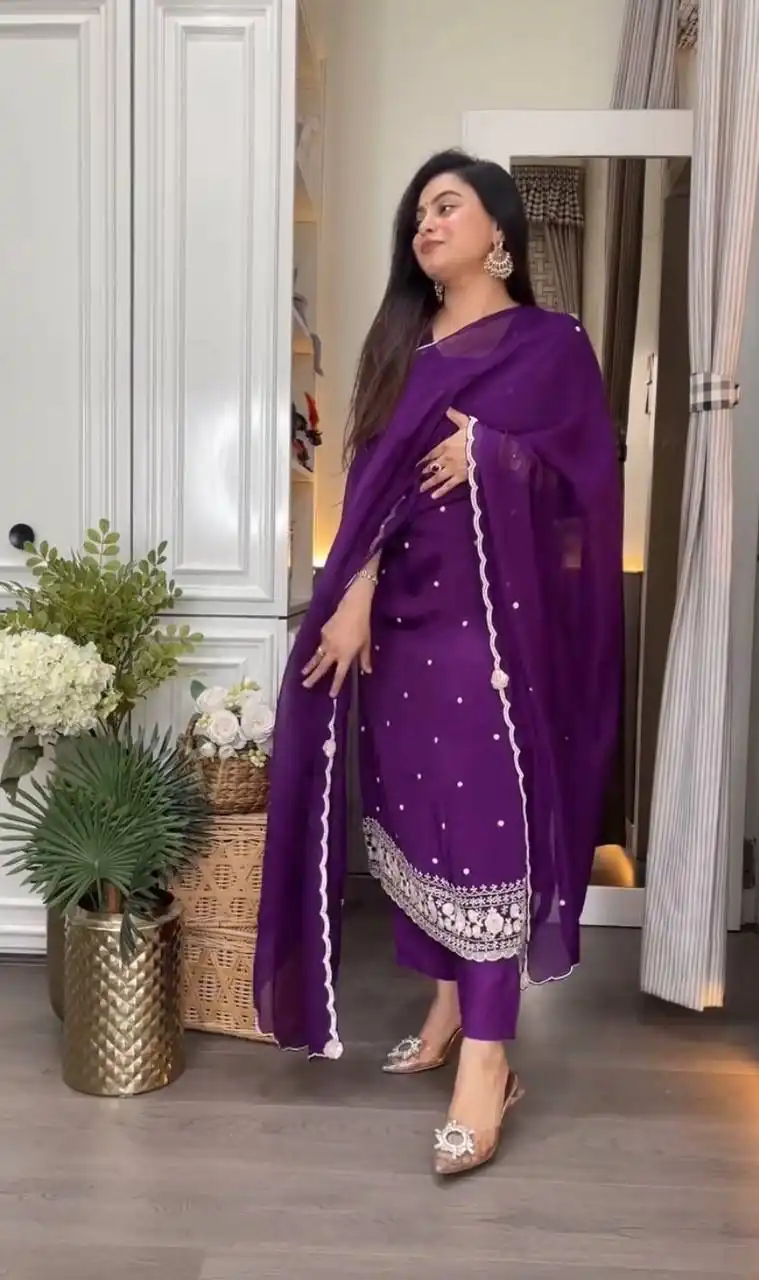 DC 98 Purple Color Chinon Silk Sawlar Suit with Embroidery Work. Exclusive Offer ₹1799. Delivery 4-6 Working Days. Shop now. | Jump Suits, Straight Suits, Casual Suits, Creative suits, Designer Suits, Palazzo Suits, Party Wear Suits, Patiala Suits, Salwar suit