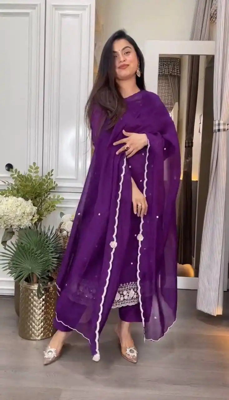 DC 98 Purple Color Chinon Silk Sawlar Suit with Embroidery Work. Exclusive Offer ₹1799. Delivery 4-6 Working Days. Shop now. | Jump Suits, Straight Suits, Casual Suits, Creative suits, Designer Suits, Palazzo Suits, Party Wear Suits, Patiala Suits, Salwar suit