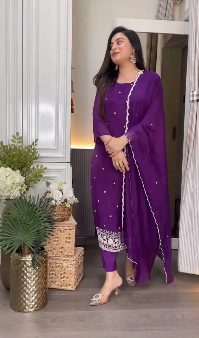 DC 98 Purple Color Chinon Silk Sawlar Suit with Embroidery Work. Exclusive Offer ₹1799. Delivery 4-6 Working Days. Shop now. | Jump Suits, Straight Suits, Casual Suits, Creative suits, Designer Suits, Palazzo Suits, Party Wear Suits, Patiala Suits, Salwar suit