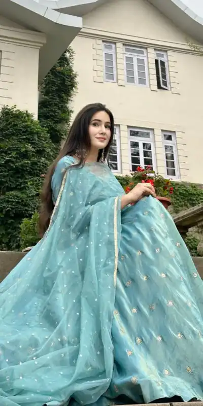 SSR 524 Sky Blue Color Vichitra silk Gown with Bead Work & Lace Work. Now at just ₹1999. Delivery 4-6 Working Days. Shop now. | Bollywood Gowns, Creative Gowns, Designer Gowns, Embroidered Gowns, Gowns, Party Wear Gowns