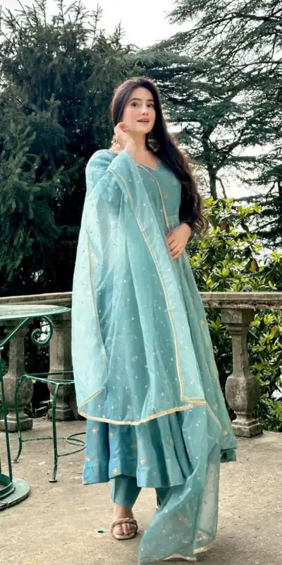 SSR 524 Sky Blue Color Vichitra silk Gown with Bead Work & Lace Work. Now at just ₹1999. Delivery 4-6 Working Days. Shop now. | Bollywood Gowns, Creative Gowns, Designer Gowns, Embroidered Gowns, Gowns, Party Wear Gowns