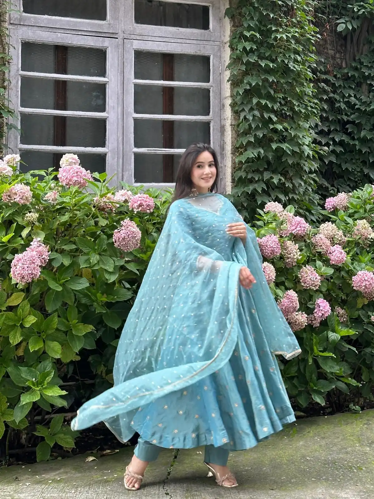SSR 524 Sky Blue Color Vichitra silk Gown with Bead Work & Lace Work. Now at just ₹1999. Delivery 4-6 Working Days. Shop now. | Bollywood Gowns, Creative Gowns, Designer Gowns, Embroidered Gowns, Gowns, Party Wear Gowns