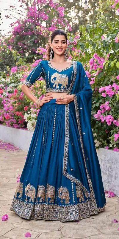 Ram 165 Blue in Color Vichitra Silk Embroidery Work Lehenga Choli . Now at just ₹2599. Delivery 4-6 Working Days. Shop now. | Bollywood Lehenga, Creative Lehenga, Designer Lehenga, Embroidered Lehenga, Lehenga, Party Wear Lehenga