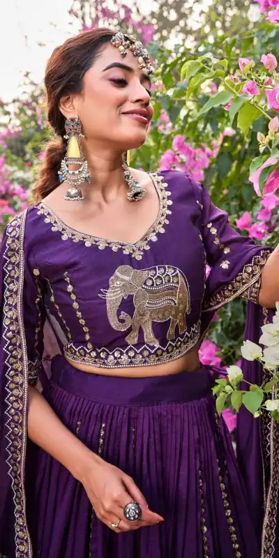 Ram 165 Dark Purple in Color Vichitra Silk Embroidery Work Lehenga Choli . Now at just ₹2599. Delivery 4-6 Working Days. Shop now. | Bollywood Lehenga, Creative Lehenga, Designer Lehenga, Embroidered Lehenga, Lehenga, Party Wear Lehenga