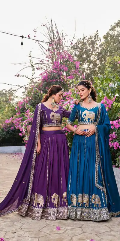 Ram 165 Dark Purple in Color Vichitra Silk Embroidery Work Lehenga Choli . Now at just ₹2599. Delivery 4-6 Working Days. Shop now. | Bollywood Lehenga, Creative Lehenga, Designer Lehenga, Embroidered Lehenga, Lehenga, Party Wear Lehenga