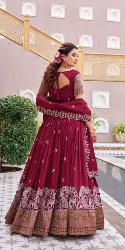 Ram 163 Maroon in Color Vichitra Silk Embroidery Work Lehenga Choli . Now at just ₹3049. Delivery 4-6 Working Days. Shop now. | Bollywood Lehenga, Creative Lehenga, Designer Lehenga, Embroidered Lehenga, Lehenga, Party Wear Lehenga
