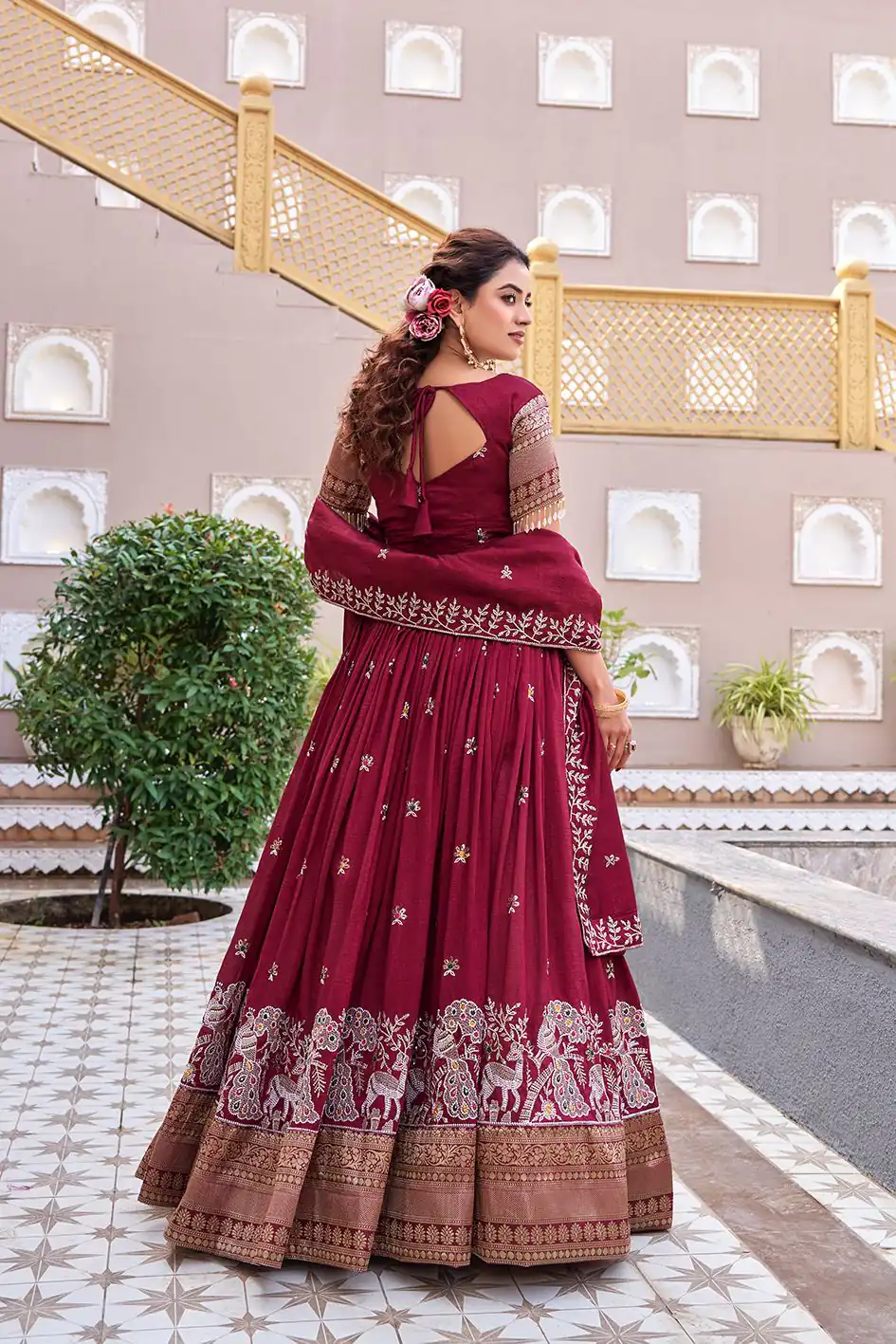 Ram 163 Maroon in Color Vichitra Silk Embroidery Work Lehenga Choli . Now at just ₹3049. Delivery 4-6 Working Days. Shop now. | Bollywood Lehenga, Creative Lehenga, Designer Lehenga, Embroidered Lehenga, Lehenga, Party Wear Lehenga