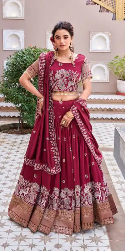 Ram 163 Maroon in Color Vichitra Silk Embroidery Work Lehenga Choli . Now at just ₹3049. Delivery 4-6 Working Days. Shop now. | Bollywood Lehenga, Creative Lehenga, Designer Lehenga, Embroidered Lehenga, Lehenga, Party Wear Lehenga