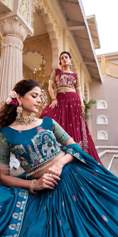 Ram 163 Maroon in Color Vichitra Silk Embroidery Work Lehenga Choli . Now at just ₹3049. Delivery 4-6 Working Days. Shop now. | Bollywood Lehenga, Creative Lehenga, Designer Lehenga, Embroidered Lehenga, Lehenga, Party Wear Lehenga