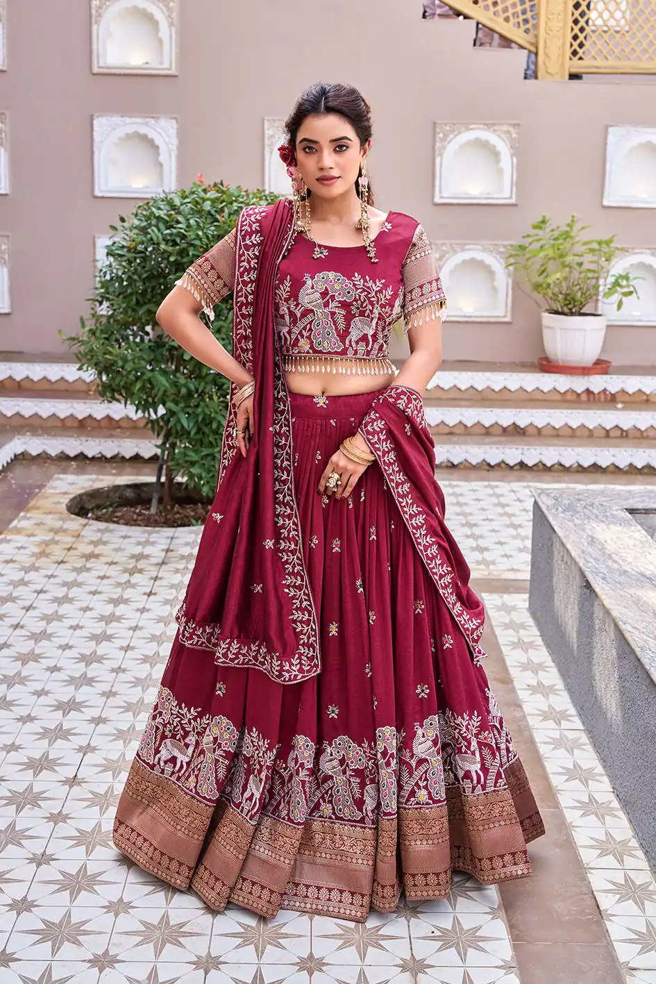 Ram 163 Maroon in Color Vichitra Silk Embroidery Work Lehenga Choli . Now at just ₹3049. Delivery 4-6 Working Days. Shop now. | Bollywood Lehenga, Creative Lehenga, Designer Lehenga, Embroidered Lehenga, Lehenga, Party Wear Lehenga