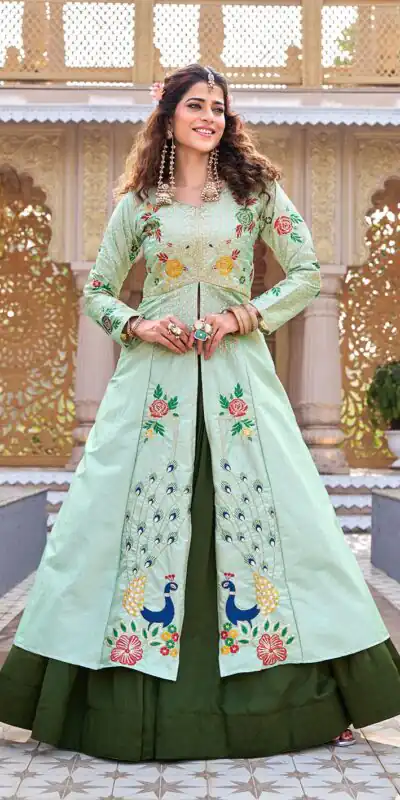 Ram 164 Pista Color Satin Silk Lehenga Choli with Embroidery Work. Best Price ₹2649. Delivery 4-6 Working Days. Shop now. | Bollywood Lehenga, Creative Lehenga, Designer Lehenga, Embroidered Lehenga, Lehenga, Party Wear Lehenga