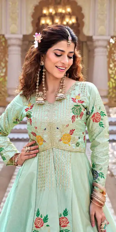 Ram 164 Pista Color Satin Silk Lehenga Choli with Embroidery Work. Best Price ₹2649. Delivery 4-6 Working Days. Shop now. | Bollywood Lehenga, Creative Lehenga, Designer Lehenga, Embroidered Lehenga, Lehenga, Party Wear Lehenga