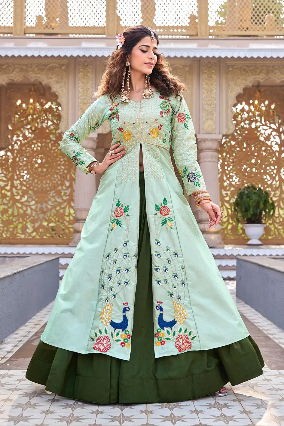 Ram 164 Pista Color Satin Silk Lehenga Choli with Embroidery Work. Best Price ₹2649. Delivery 4-6 Working Days. Shop now. | Bollywood Lehenga, Creative Lehenga, Designer Lehenga, Embroidered Lehenga, Lehenga, Party Wear Lehenga