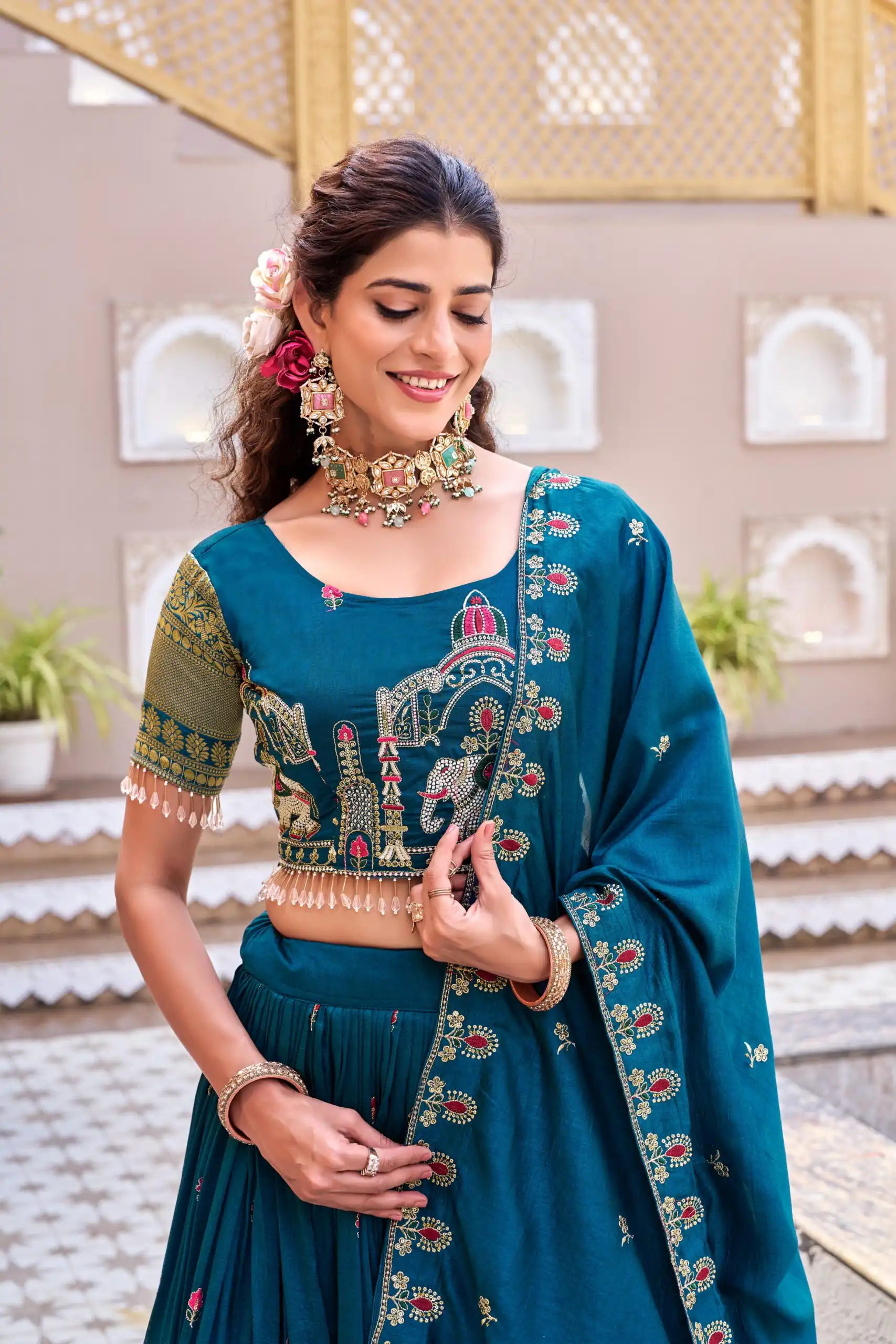 Ram 163 Teal in Color Vichitra Silk Embroidery Work Lehenga Choli . Now at just ₹3049. Delivery 4-6 Working Days. Shop now. | Bollywood Lehenga, Creative Lehenga, Designer Lehenga, Embroidered Lehenga, Lehenga, Party Wear Lehenga