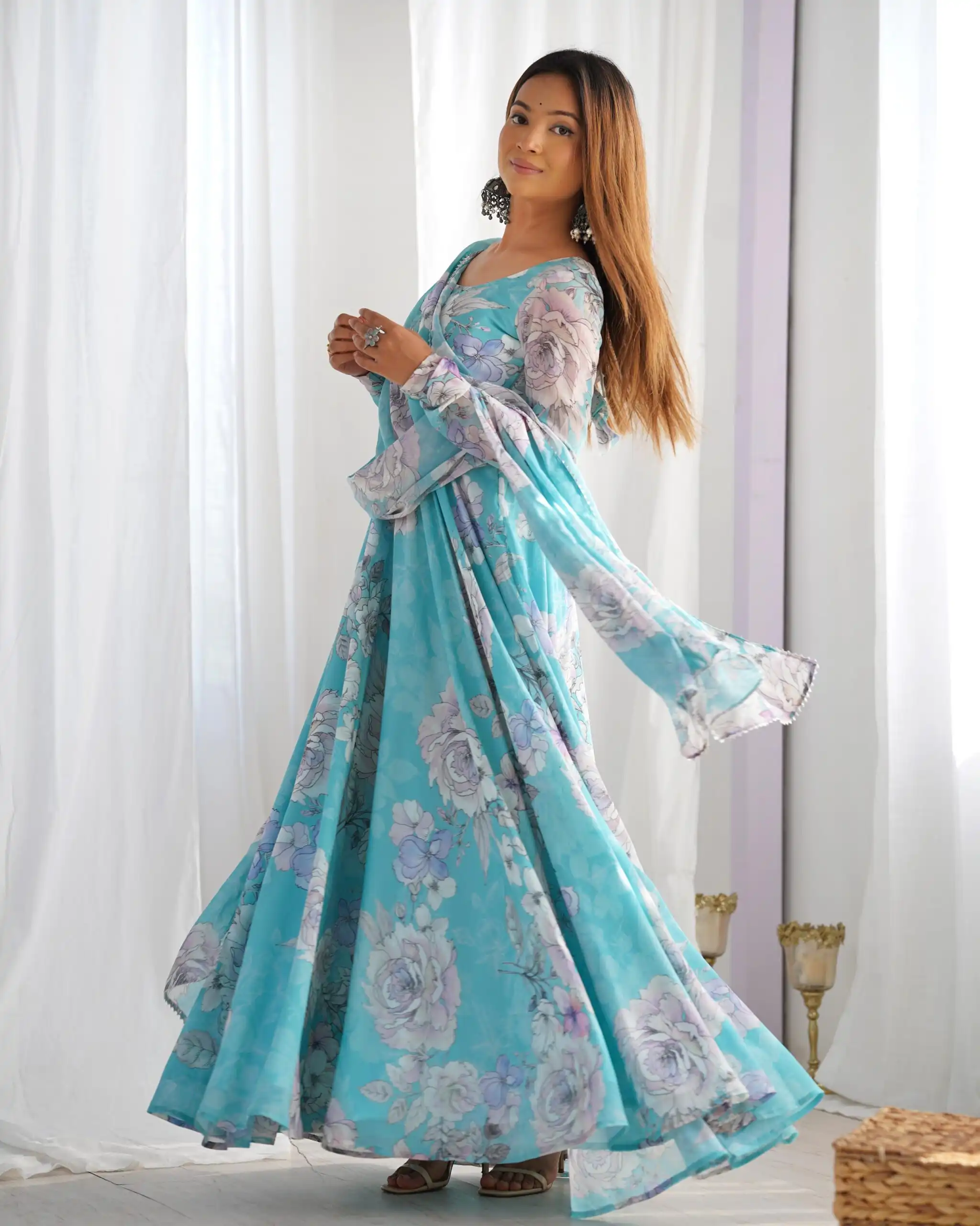 KB 292 Sky Blue Fox Georgette Gown Perfect for Wedding, Party, Ganesh Chaturthi, Haldi, Lohri – . Grab it for ₹1849. Delivery 4-6 Working Days. | Bollywood Gowns, Creative Gowns, Designer Gowns, Embroidered Gowns, Gowns, Party Wear Gowns