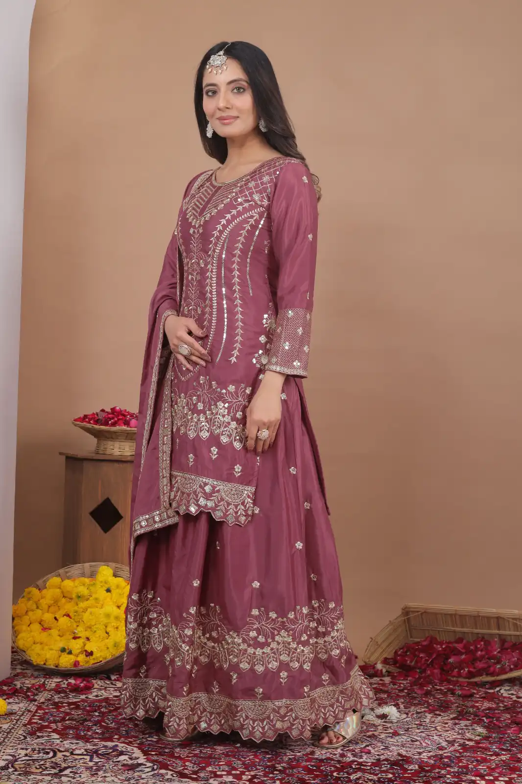 FE 128 Onion Natural Crep Salwar Suit Brown with Embroidery Work. Exclusive Offer ₹2449. Delivery 4-6 Working Days. Shop now. | Jump Suits, Straight Suits, Casual Suits, Creative suits, Designer Suits, Palazzo Suits, Party Wear Suits, Patiala Suits, Salwar suit
