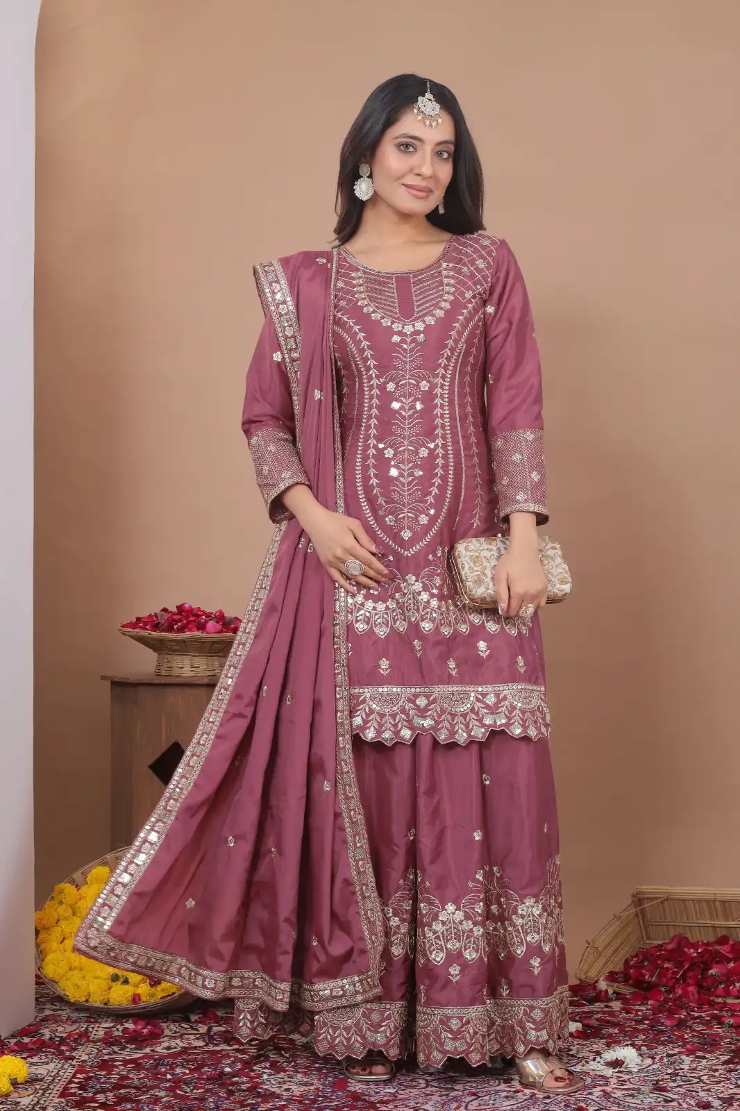 FE 128 Onion Natural Crep Salwar Suit Brown with Embroidery Work. Exclusive Offer ₹2449. Delivery 4-6 Working Days. Shop now. | Jump Suits, Straight Suits, Casual Suits, Creative suits, Designer Suits, Palazzo Suits, Party Wear Suits, Patiala Suits, Salwar suit